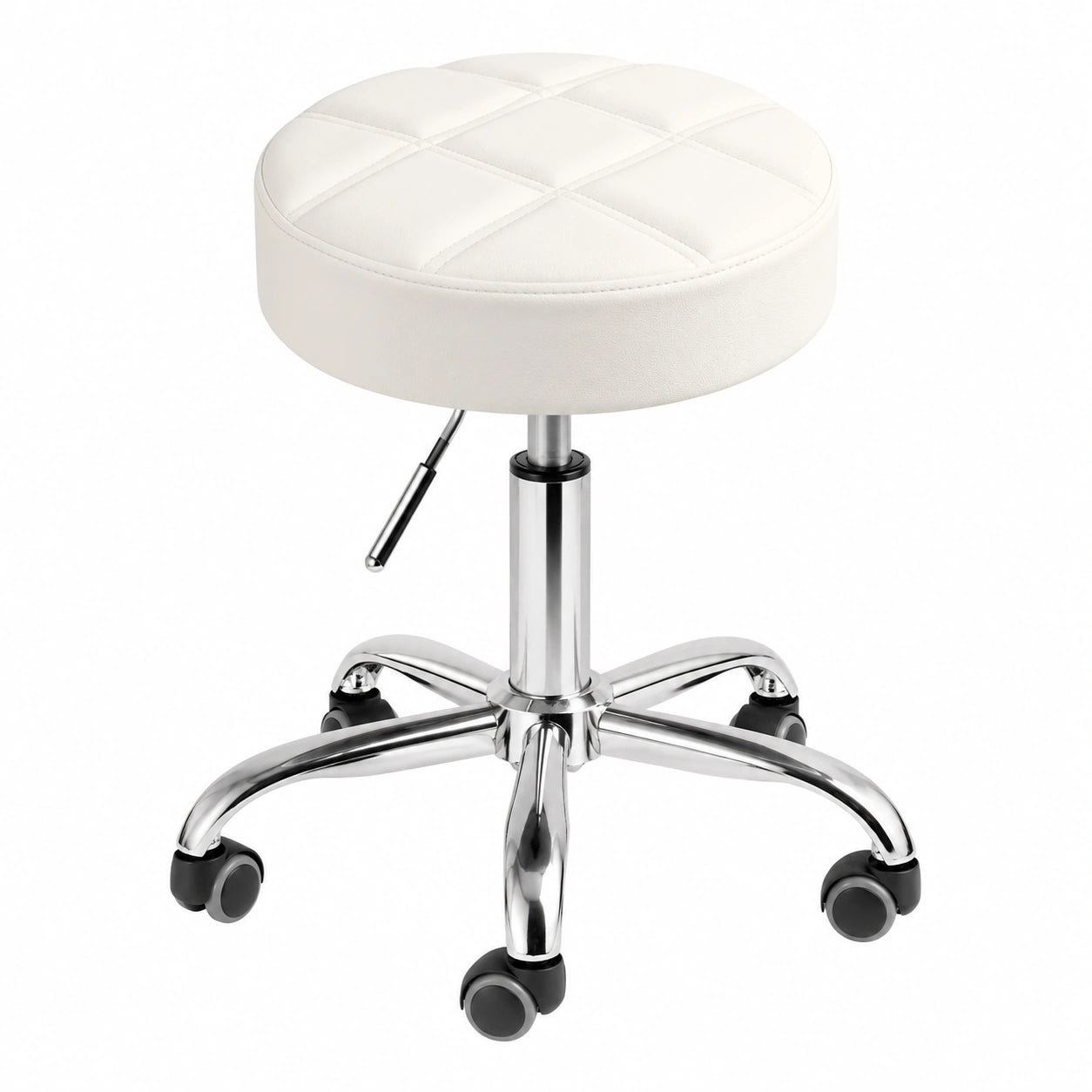 Höhenverstellbarer Drehhocker von Leader Accessories – Moderner Rollhocker für Studio und Arbeit in Weiß, Sitz Ø 35 cm
