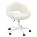 Ergonomischer Drehstuhl aus Teddyplüsch, höhenverstellbar, mit Rollen, Blumenform, für Schlafzimmer und Home-Office, beige