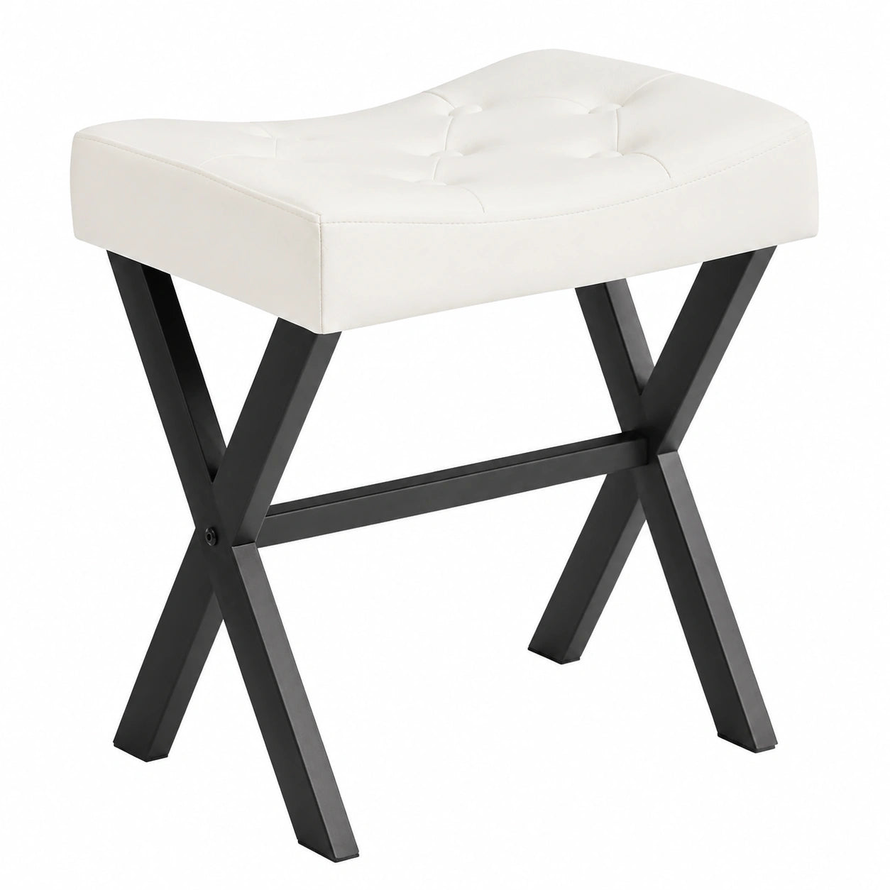 IBUYKE U-förmiger Schminkhocker, quadratischer PU-Hocker mit X-Beinen, vielseitiger Hocker für Schlaf- und Wohnzimmer, in Weiß