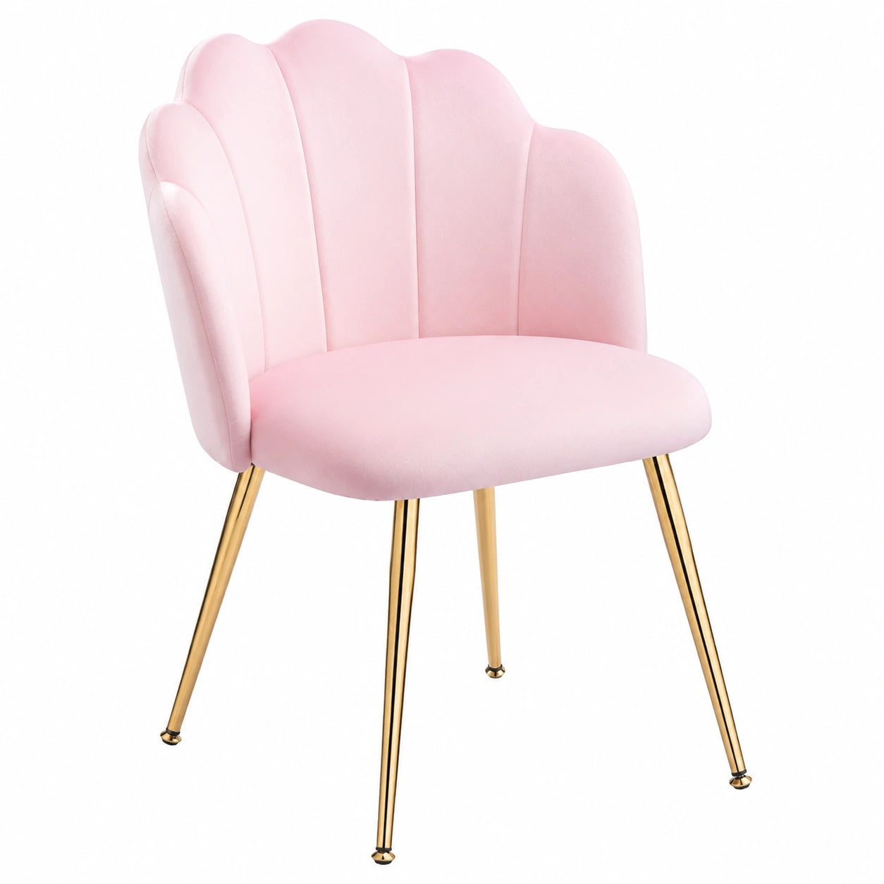 Rosafarbener Vanity-Stuhl mit goldenen Beinen – Glamouröser Muschelsessel für Schlafzimmer
