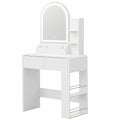 Moderner weißer Schminktisch mit seitlicher Ablage und Spiegel, kompakt und rund, ideal für das Schlafzimmer