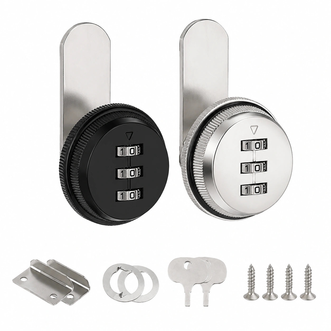 TREABEAR 2er Set Zahlenschlösser, 30mm Schloss für Briefkasten und Möbel, Kombinationsschloss mit 3-stelligem Code, Passwortschutz in Silber und Schwarz