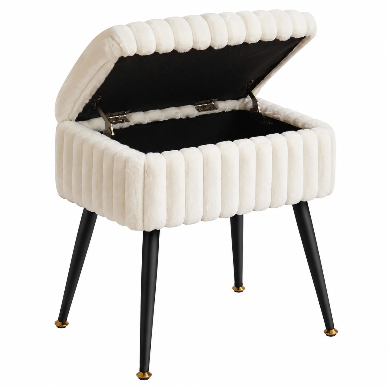 Moderner Samthocker mit Stauraum für Schlafzimmer und Wohnzimmer, Weiß