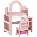Kinder Schminktisch Set 2 in 1 mit Spiegel & Bücherregal, Prinzessin Frisiertisch Rosa ab 3 Jahren