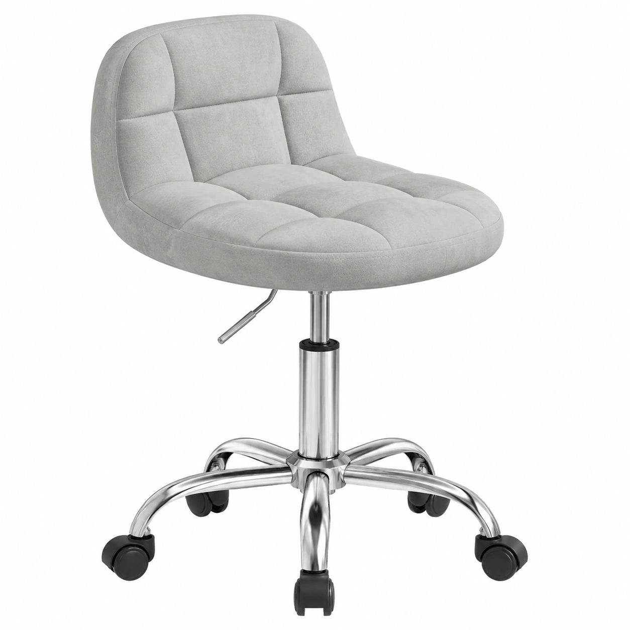 Ergonomischer WOLTU Drehhocker aus Samt, höhenverstellbar und mit Rollen, ideal für Büro, Salon oder Spa in Hellgrau
