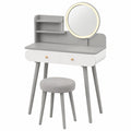 Vicco Schminktisch Edda in Grau, 80 cm mit LED-Beleuchtung und Rundspiegel, inklusive Hocker