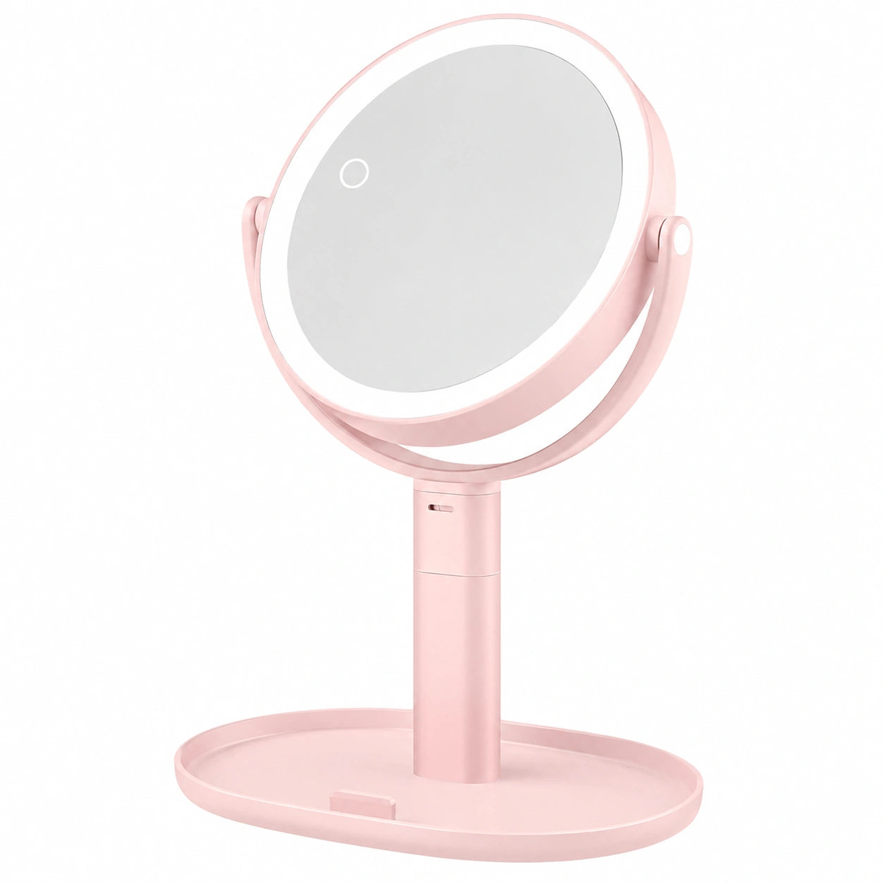 Beleuchteter Kosmetikspiegel mit 30-facher Vergrößerung, 7 Zoll doppelseitiger Schminkspiegel, 3 Lichtfarben, 64 LEDs, 360° drehbar, Rosa
