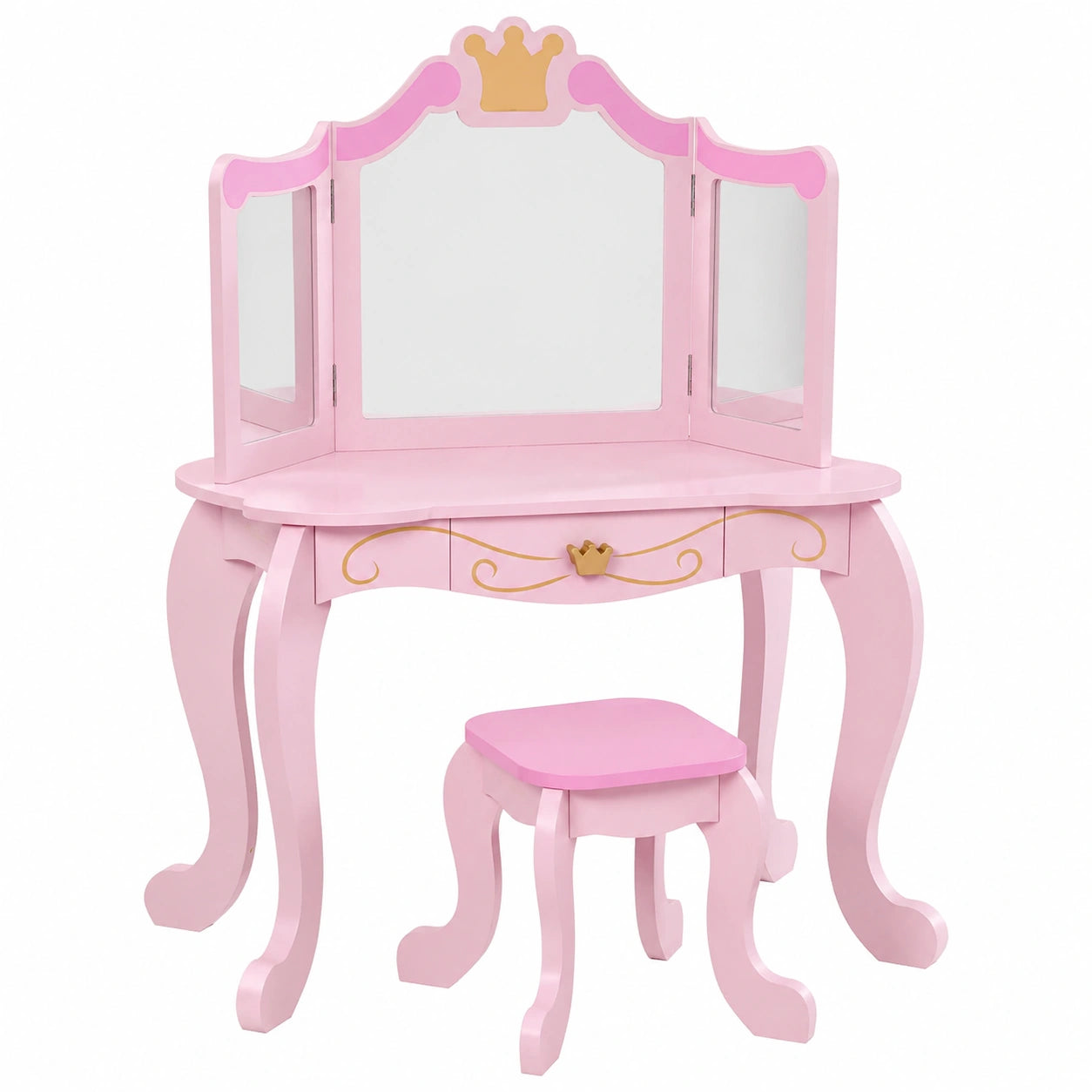 Kinderschminktisch Prinzessin aus Holz mit Spiegel und Hocker
