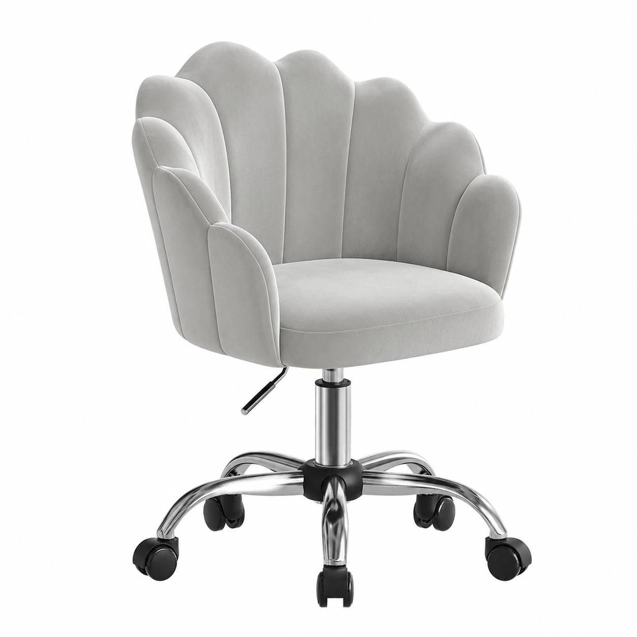 Ergonomischer Samt-Drehstuhl mit Blütenrückenlehne, höhenverstellbar, für Büro und Schlafzimmer, Hellgrau
