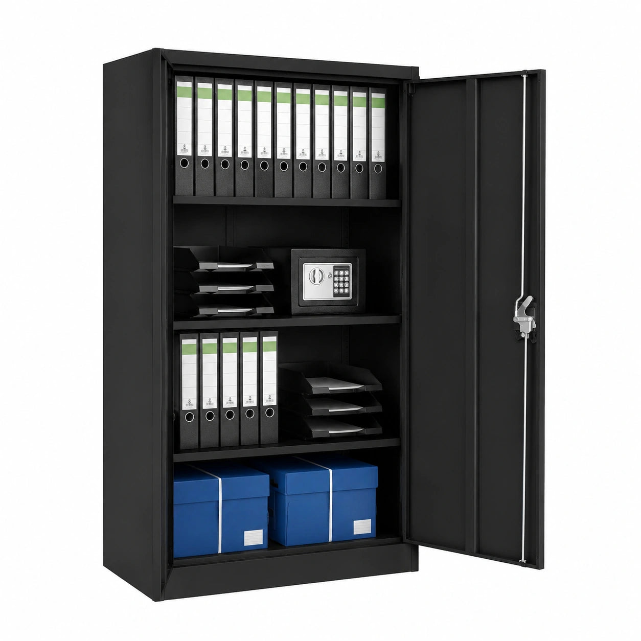 Tectake® Abschließbarer Aktenschrank aus Metall, Vielseitiger Schrank für Büro und Werkstatt, Schwarz, 140x90x40 cm