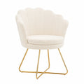 Eleganter Teddy-Sessel im Muschel-Design mit goldenen Metallbeinen, Weißer Schminkstuhl für Esszimmer und Wohnzimmer