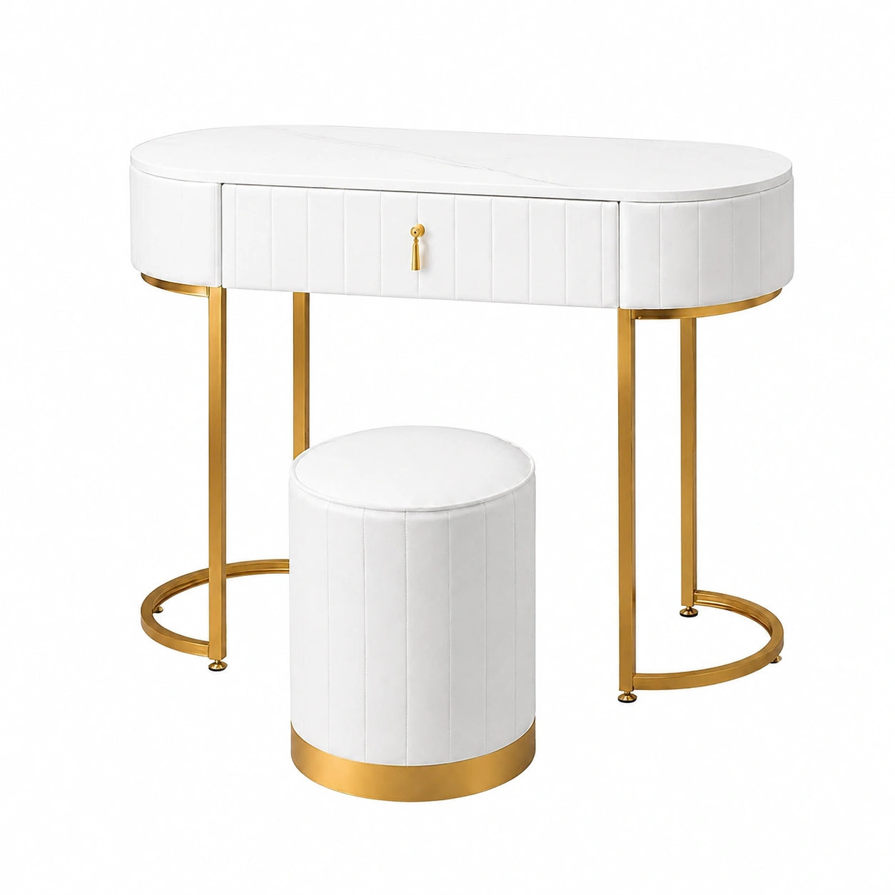 Moderner Schminktisch Jolie mit Hocker und Spiegel, inklusive Schubladen, Kunstleder-Design