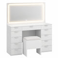 YITAHOME Schminktisch mit LED-Licht, Spiegel und Steckdosen, 11 Schubladen, inklusive Hocker, Weiß