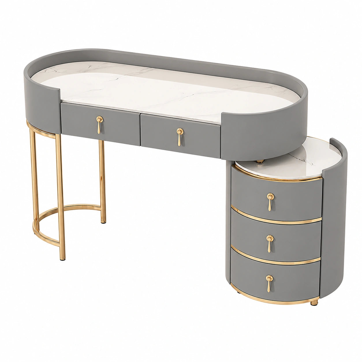 Moderner Schminktisch mit LED-Spiegel und Hocker, Frisiertisch mit Schubladen, 100 cm Grau