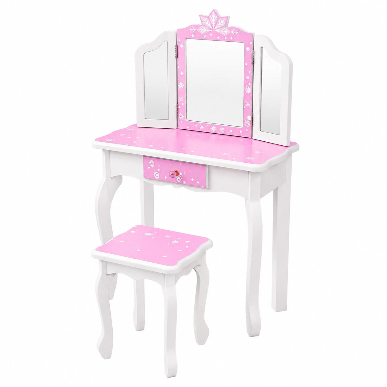 Kinderschminktisch Lila mit Hocker und Spiegel, Schneeflocken-Design, ab 3 Jahren