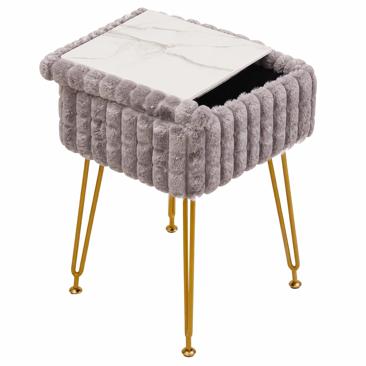 IBUYKE Schminkhocker mit Stauraum, grauer Sitzhocker mit Anti-Rutsch-Füßen, ideal für Schlafzimmer und Ankleidezimmer