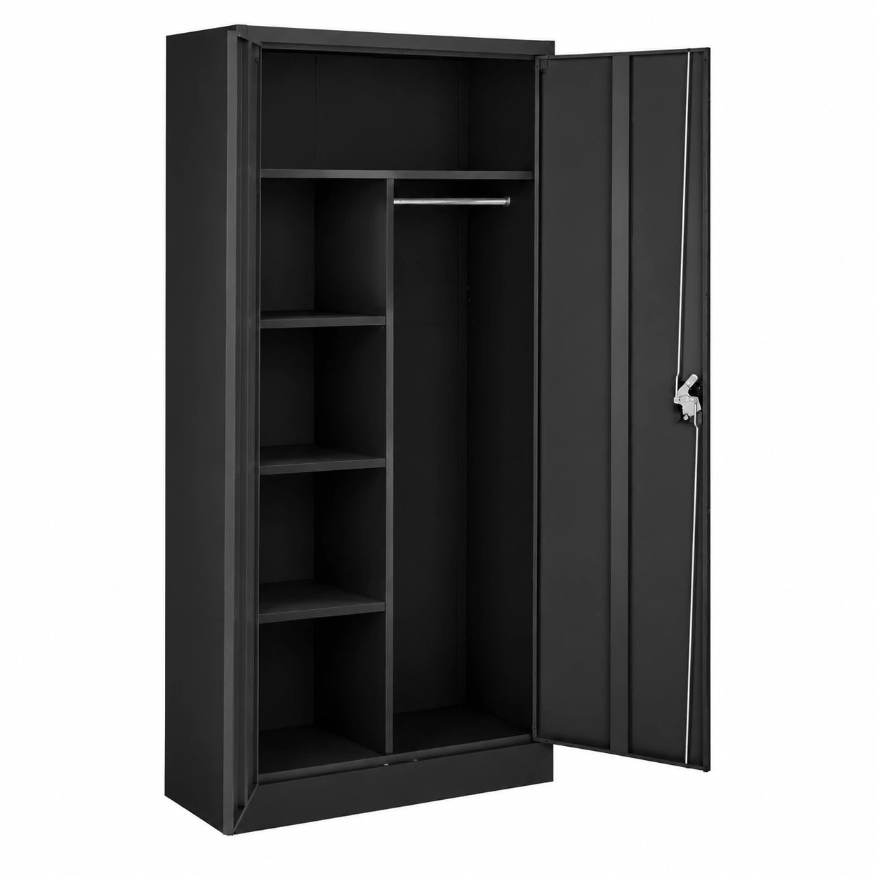 tectake Mehrzweckschrank mit Kleiderstange und 6 Fächern, abschließbar, inkl. Einlegeböden, 180x80x40cm - Schwarz