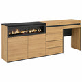 Moderner Eichen-Sideboard mit Elektrischem Kamin und Schubladen, 227x75x35 cm, Schminktisch für Schlafzimmer