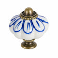 6er Set Keramikknöpfe im Kürbis-Design, 35mm Schrank- und Schubladengriffe inkl. Schrauben für Schlafzimmermöbel, Vintage Blau mit Blumenmuster
