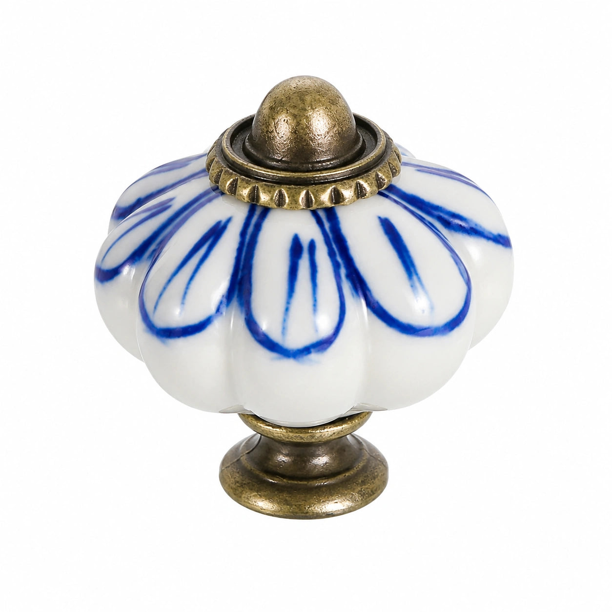 6er Set Keramikknöpfe im Kürbis-Design, 35mm Schrank- und Schubladengriffe inkl. Schrauben für Schlafzimmermöbel, Vintage Blau mit Blumenmuster