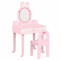 Bonnlo Schminktisch Set für Mädchen mit abnehmbarem Spiegel und Hocker, Hasenmotiv, Rosa, ab 3 Jahren
