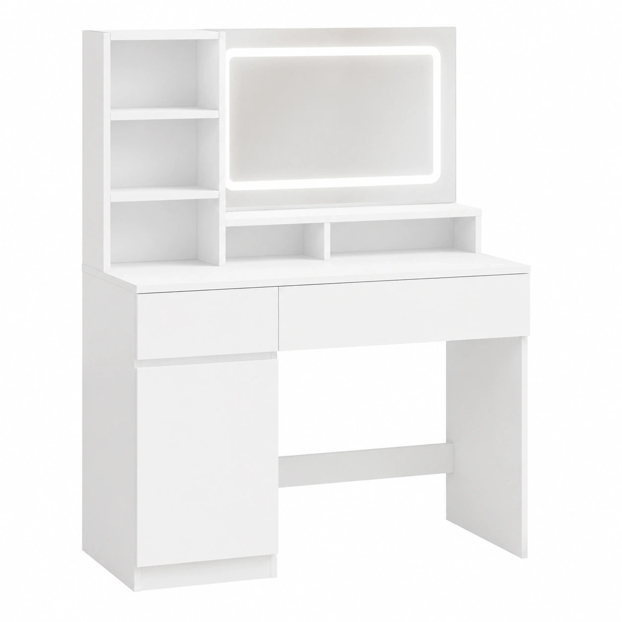 Moderner Schminktisch mit LED-Beleuchtung und Schubladen, Weiß, 90 x 58 cm