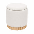 Runder Hometopia Sitzhocker mit Stauraum, Teddy-Stoff, Holzdesign, ideal für Wohnzimmer und Schlafzimmer, Beige