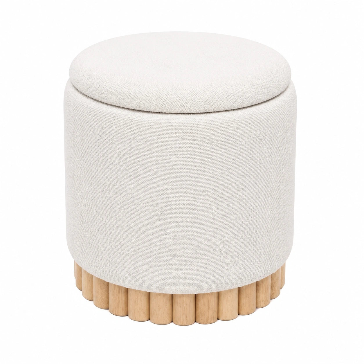 Runder Hometopia Sitzhocker mit Stauraum, Teddy-Stoff, Holzdesign, ideal für Wohnzimmer und Schlafzimmer, Beige