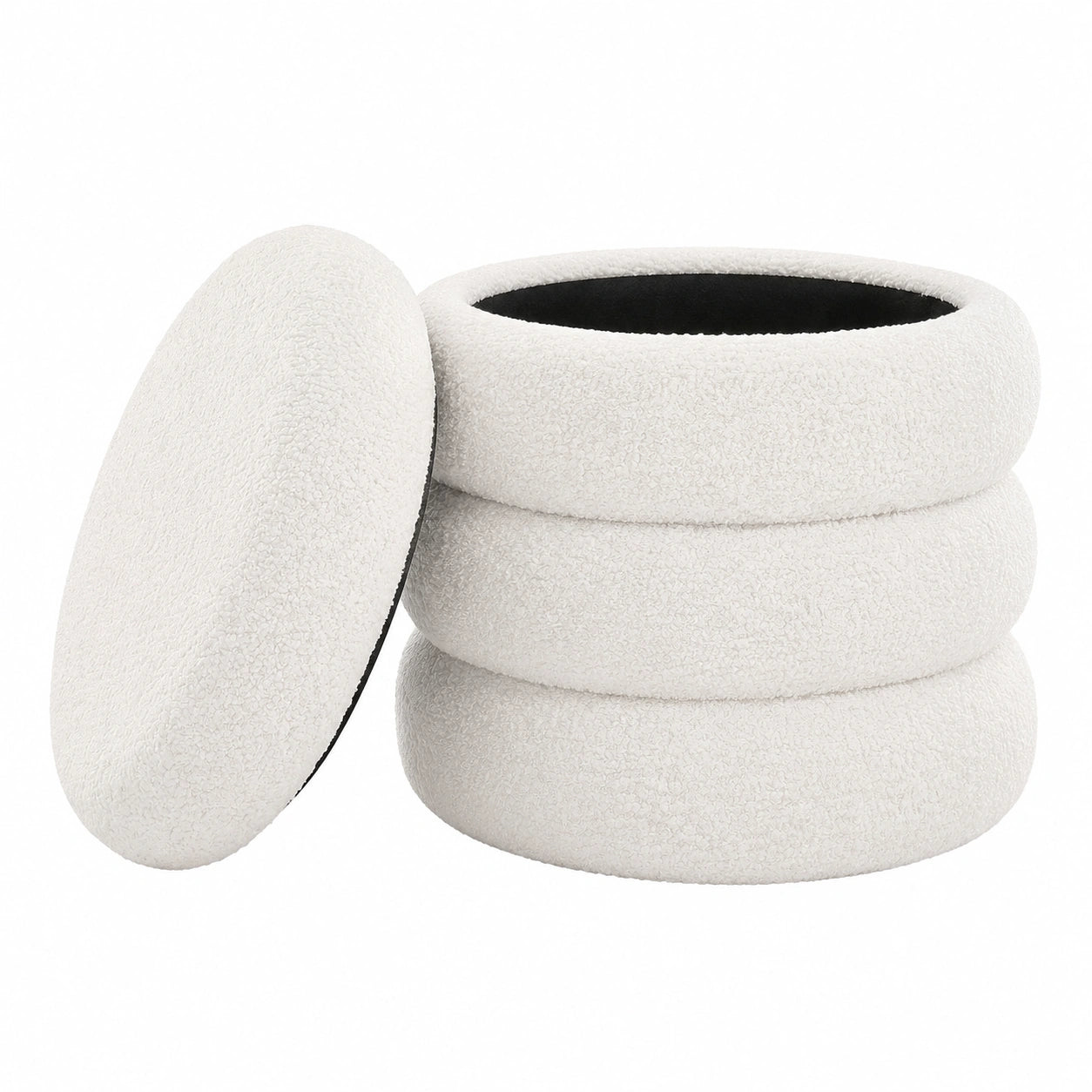 SONGMICS Polsterhocker mit Stauraum, runder Sitz und abnehmbarer Deckel, vielseitig für Wohnzimmer, Schlafzimmer, Flur, 43 x 47 cm, weicher Fleece in Weiß