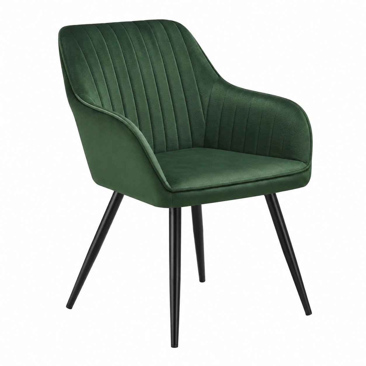 tectake® Samt Esszimmerstuhl Set - Moderne, Komfortable Wohnzimmer- und Küchenstühle mit Armlehnen, Dunkelgrün/Schwarz, 2er-Set