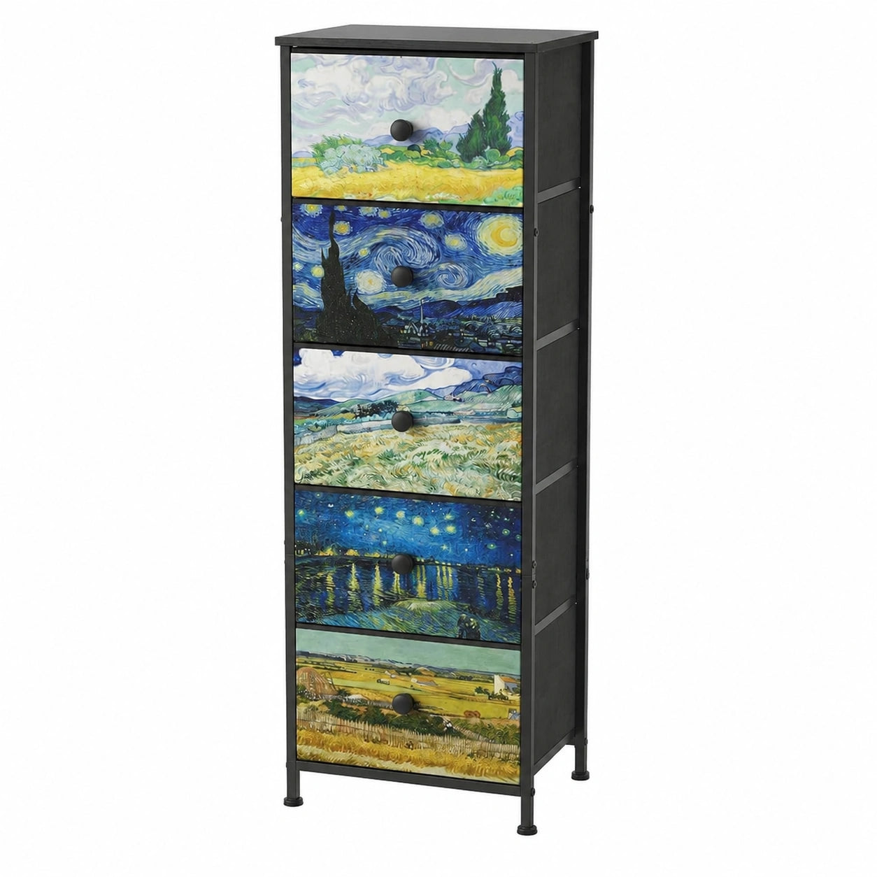Stoff-Kommode im Van-Gogh-Stil mit 5 Schubladen für Schlafzimmer, Flur und Wohnzimmer